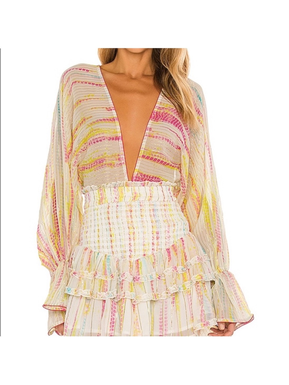 HEMANT & NANDITA Pastel Stripe Ruffle Top in Pink, Yellow, Mint, Pale Blue